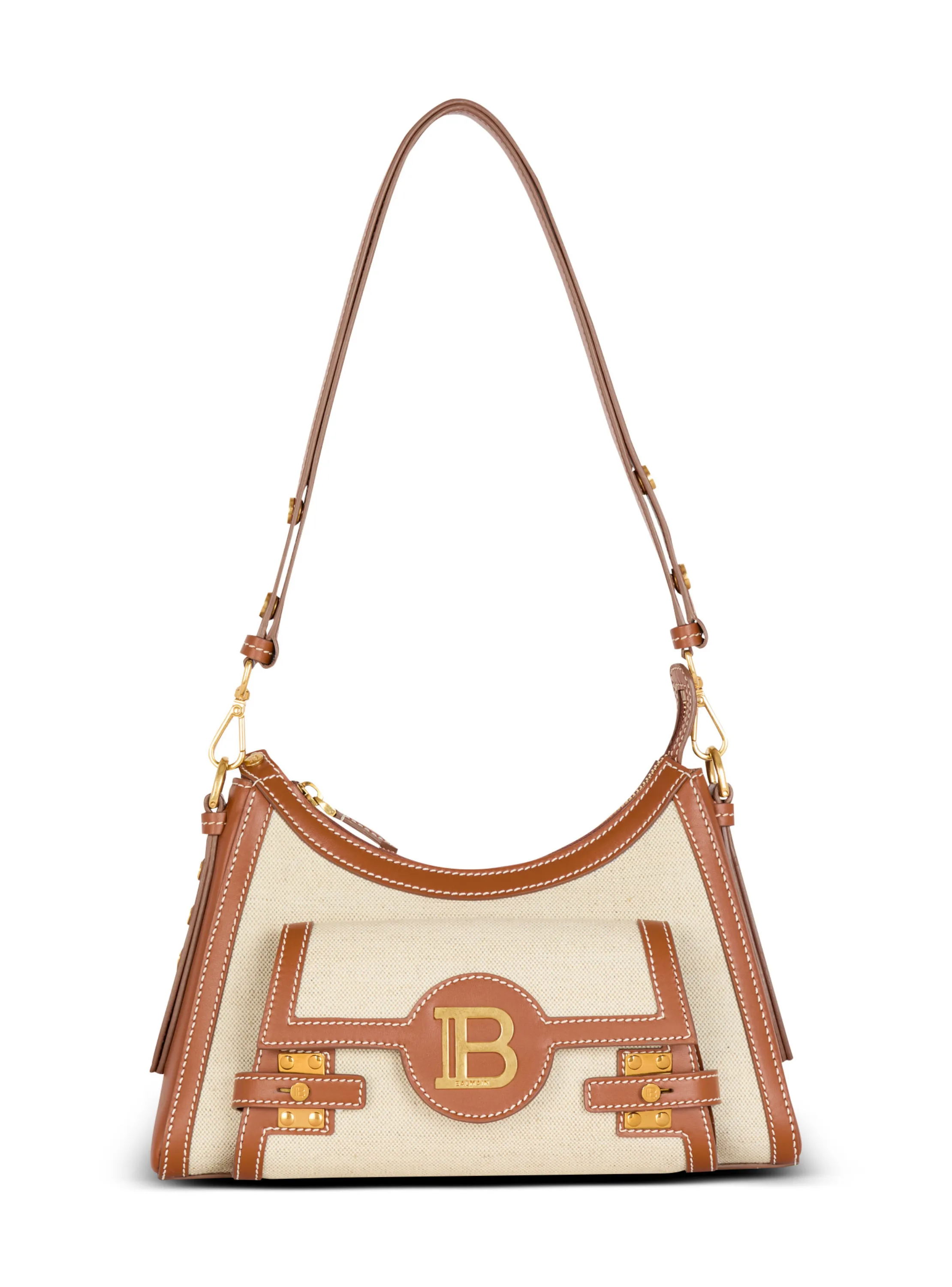 BALMAIN  Sac b-buzz hobo en cuir et toile - Beige