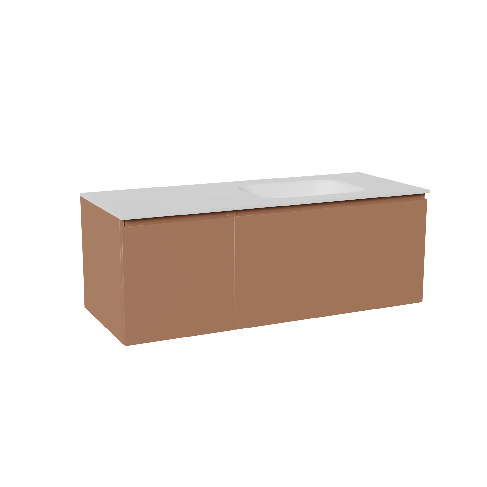 Balmani Sfera meuble salle de bains suspendu 135 x 55 cm cotto avec Tablo Arcato plan vasque asymétrique à droite en solid surfa