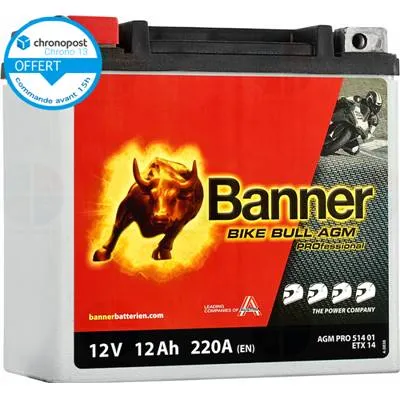 Batterie Moto BANNER ETX14 AGM 12V 12Ah 220A Pro Bike Bull 51401