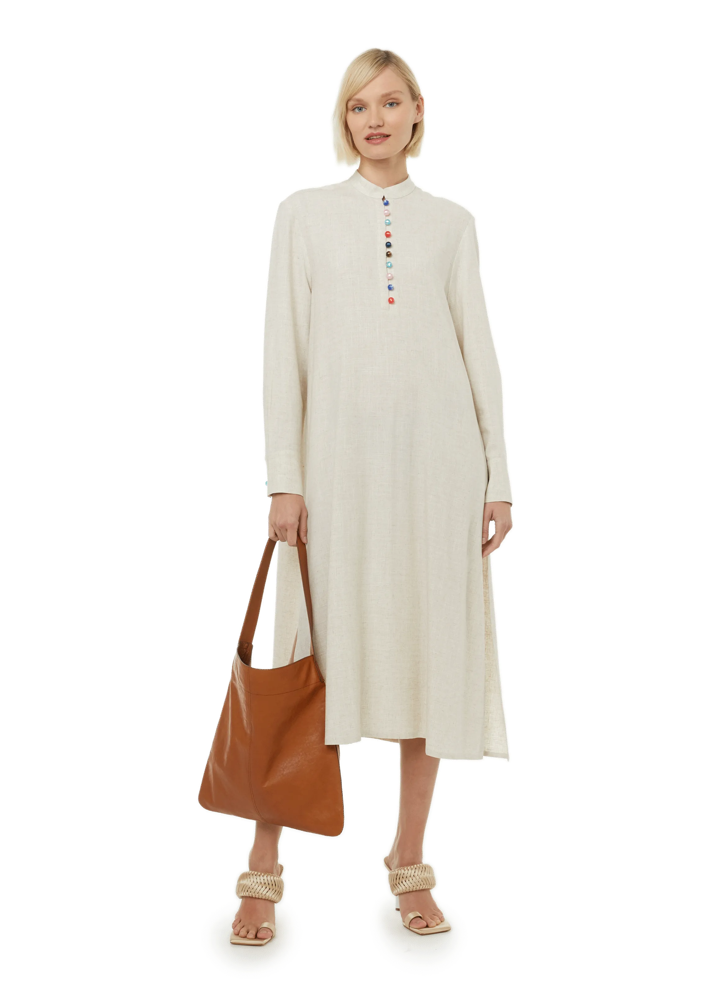 BENJAMIN BENMOYAL  Robe Caftan en coton et lin - Beige