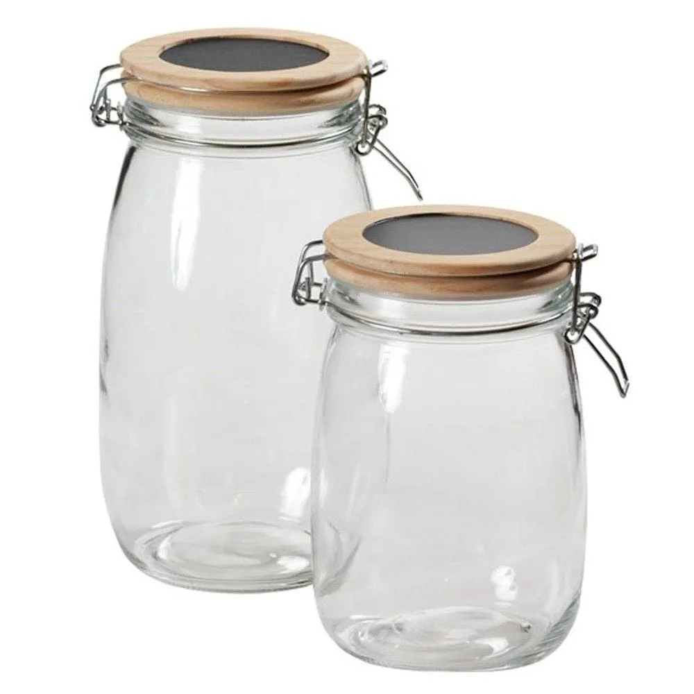 Bocal verre avec couvercle bois fermeture métal et pastille ardoise 930 ml