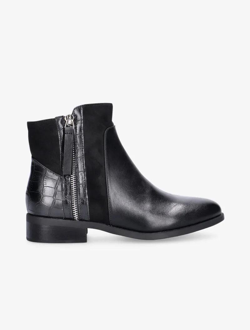 Boots bimatière à contrefort croco - noir