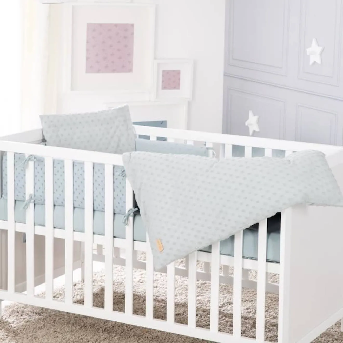Coffret Bébé Bio ROBA Lil Planet - Linge et Tour de Lit + Drap Housse - Bleu Clair bleu - Roba