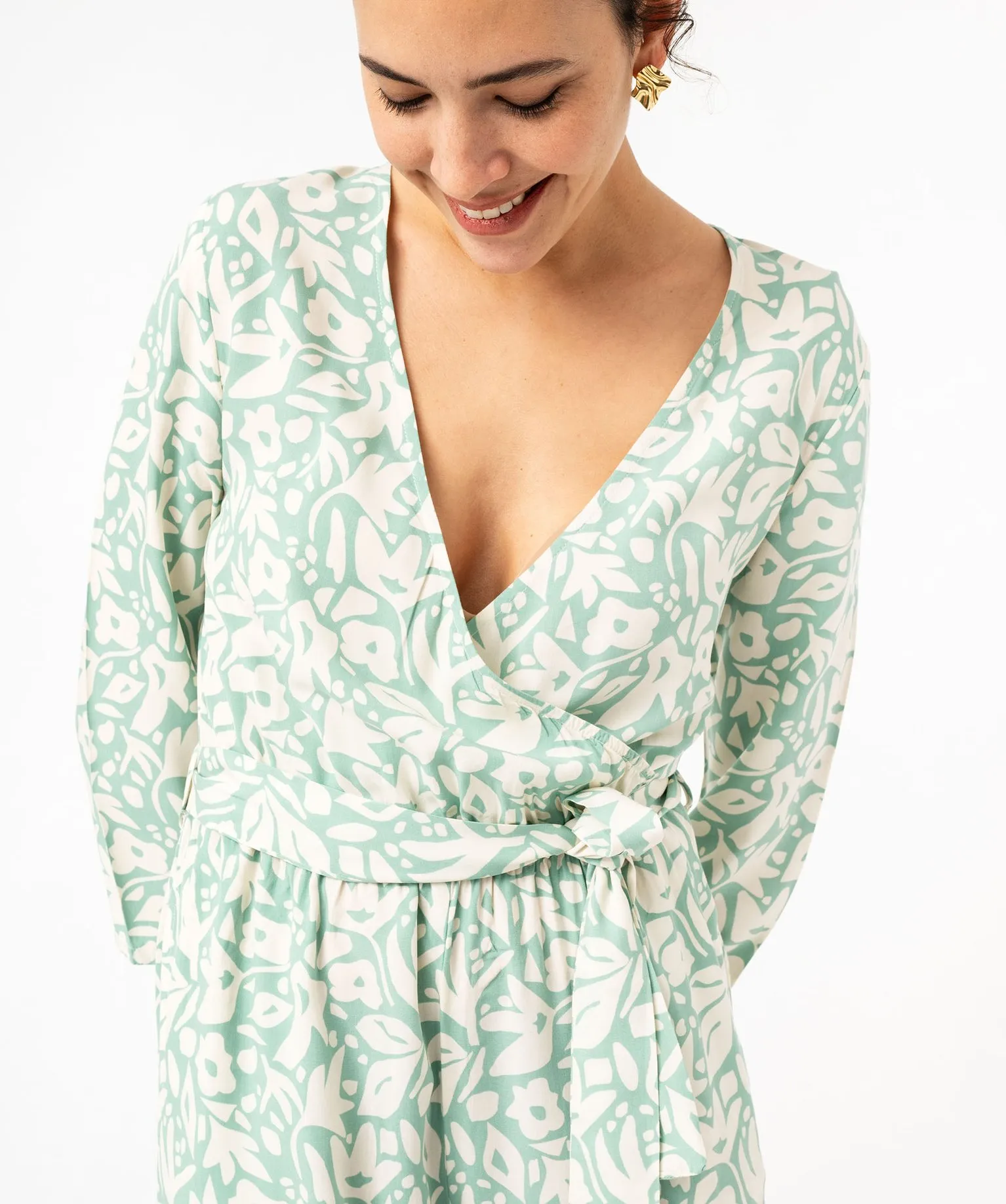 combinaison-pantalon fluide et imprimee femme vert combinaisons pantalon