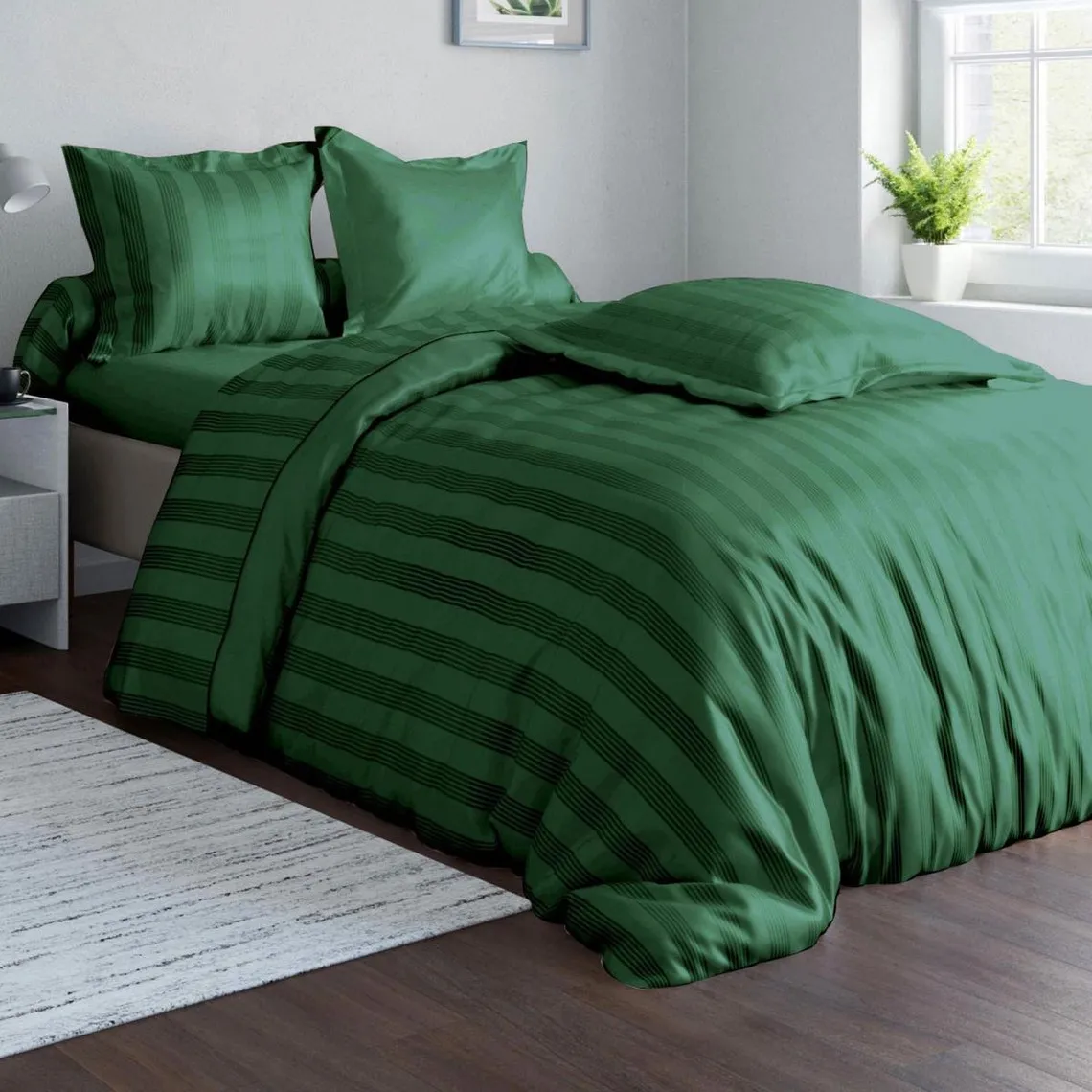Drap plat en satin de coton UNI Vert cèdre | 3 Suisses