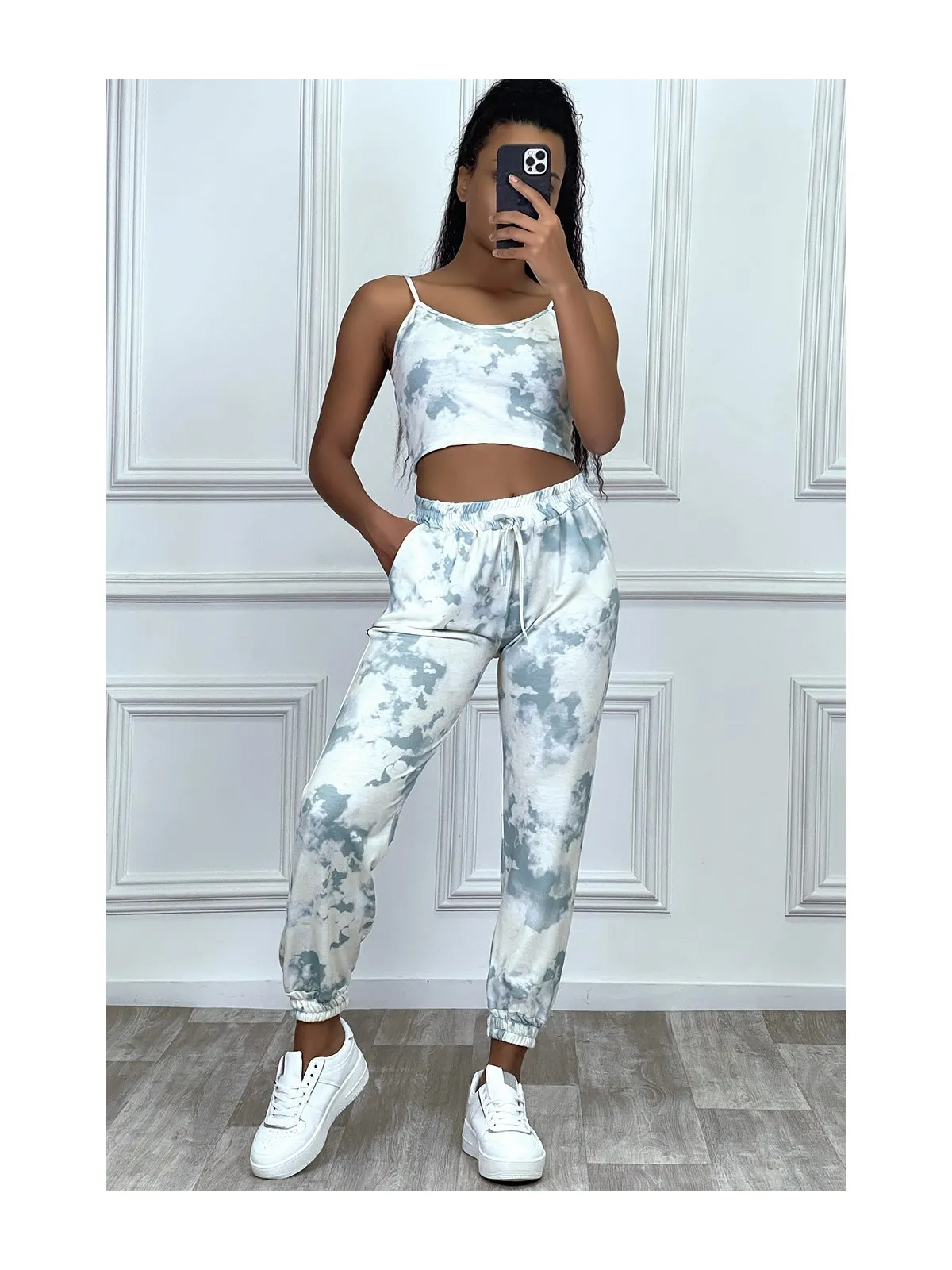 EnGGmble jogging vert tie and dye avec crop top et jogging