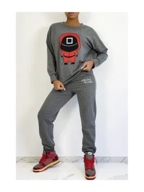 Ensemble jogging anthracite avec dessin et écriture SQUID GAME