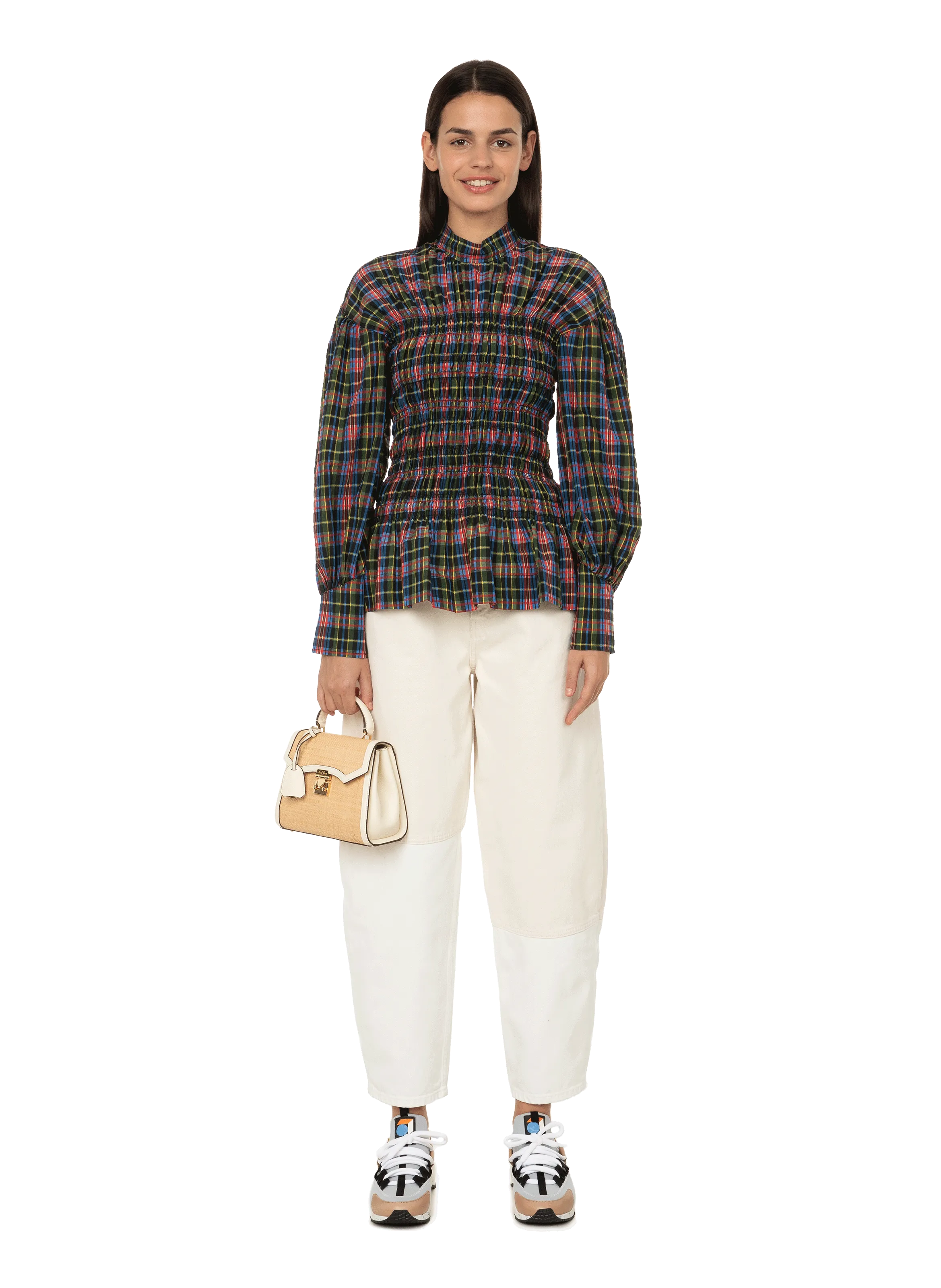 GANNI  Top à smocks en coton organique mélangé - Noir