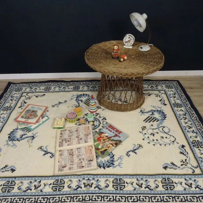 Grand tapis Vintage bleu & blanc - Le palais des bricoles