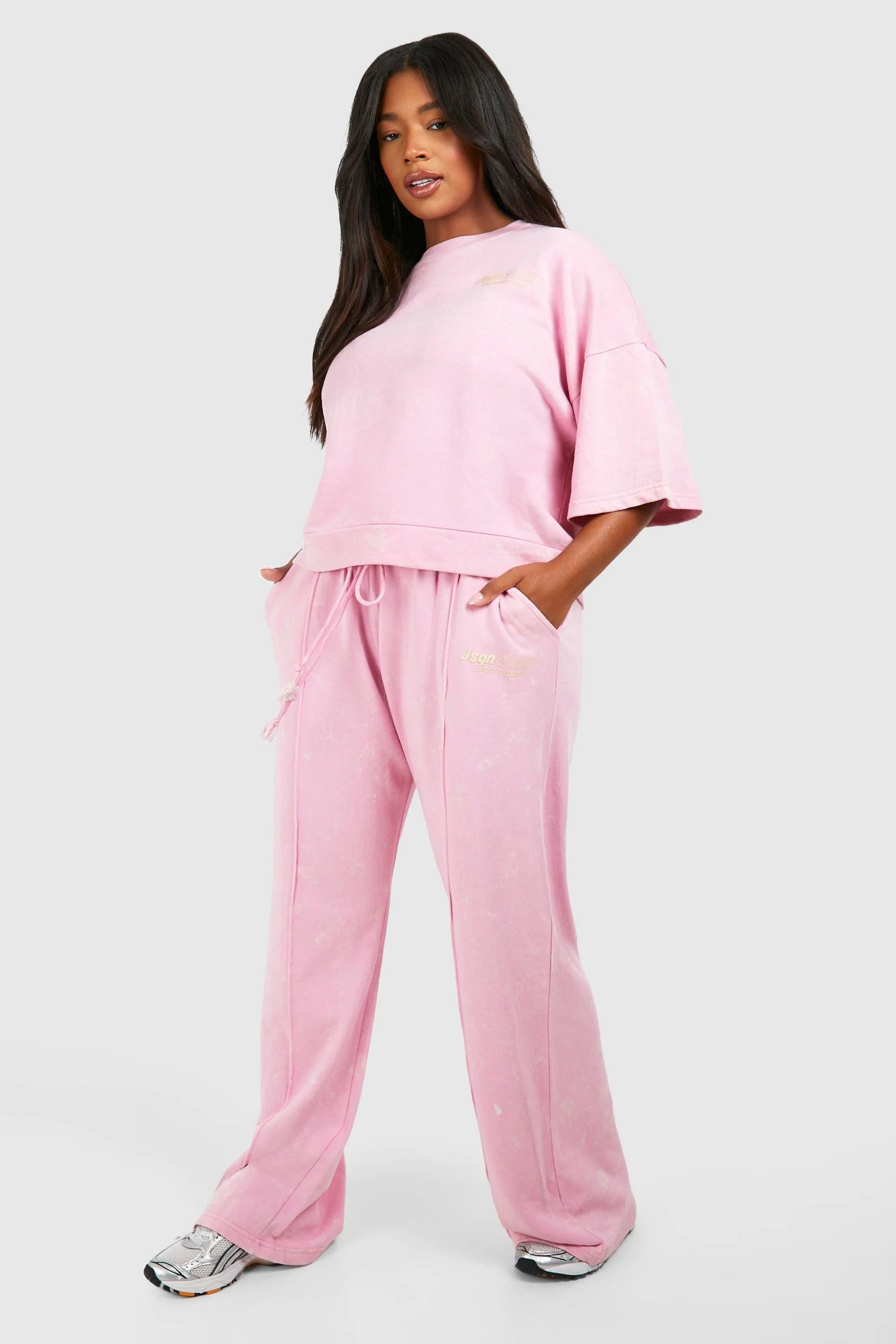Grande taille - Jogging droit délavé à slogan