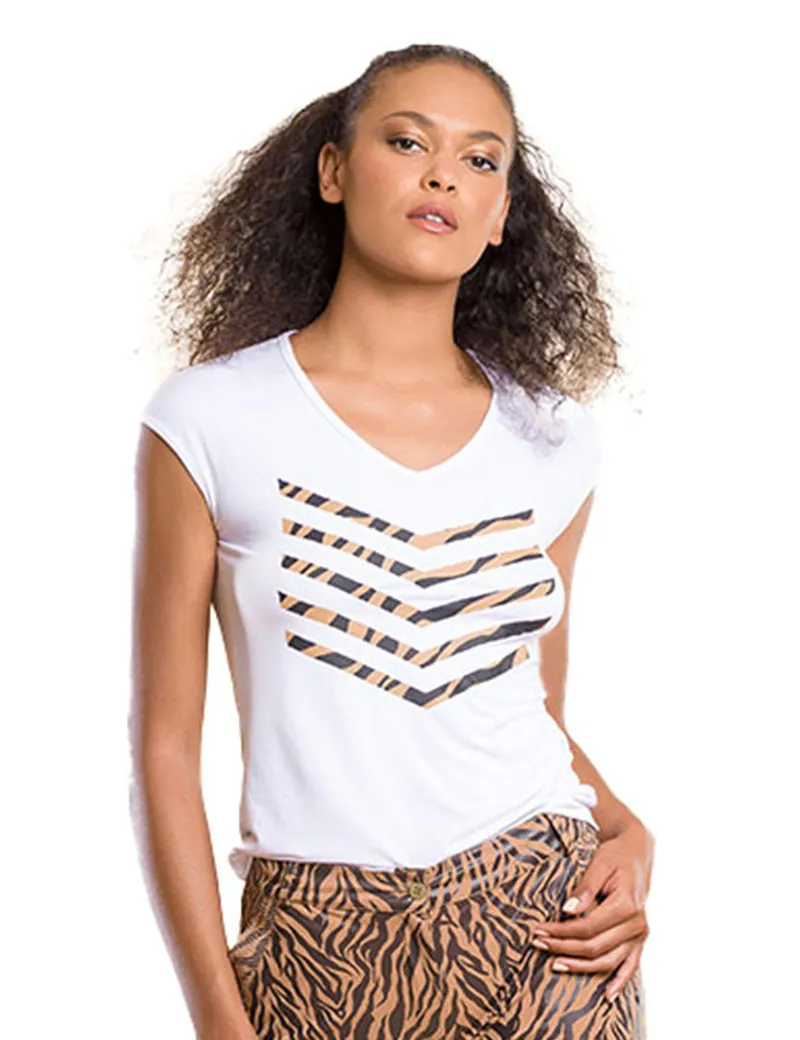 HBT - Basics Soft | Justine Top Modal Blanc/Sable Zebra - Boutiques Seven's
