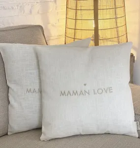 Housse de coussin en lin blanc craie Maman Love