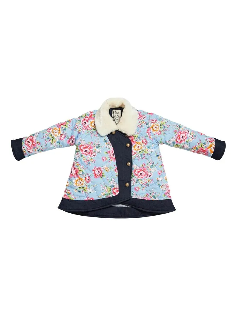 Kimono Court Fille  Fleuri Bleu Turquoise  CAPUCINE - 'LA FAUTE A VOLTAIRE' - Bleu turquoise