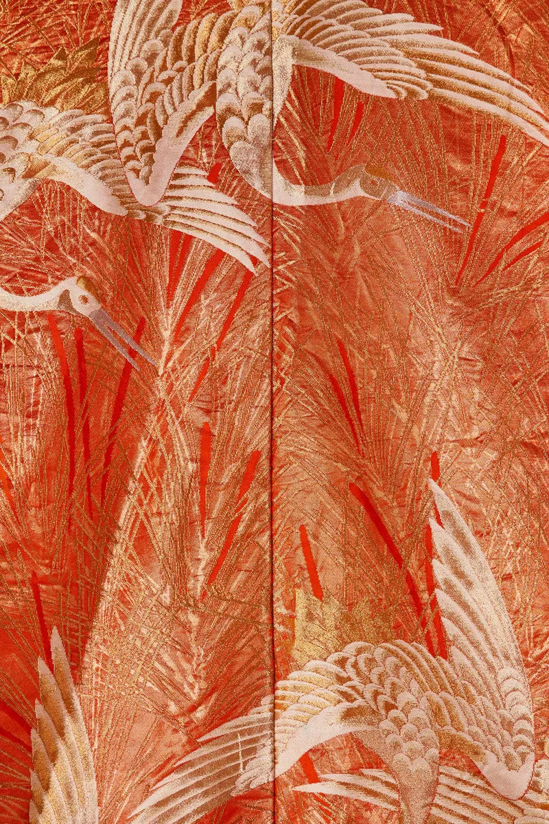 Kimono long de cérémonie en soie orange brodé or