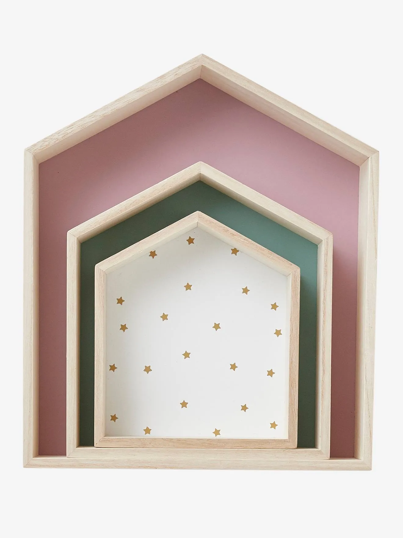 Lot de 3 étagères maison bois bleu - Vertbaudet