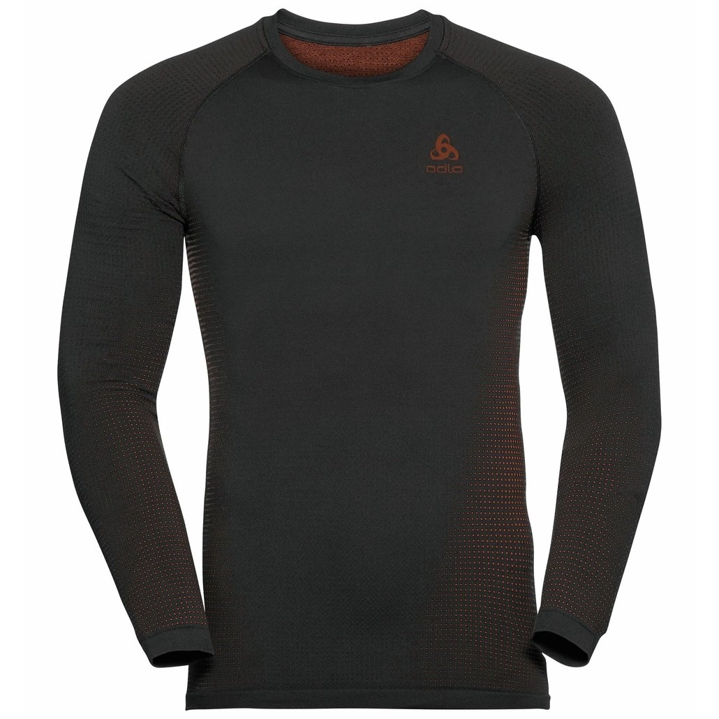 Maillot de Corps Odlo Men BL Top Crew Neck LS Performance Warm Eco Black Orange