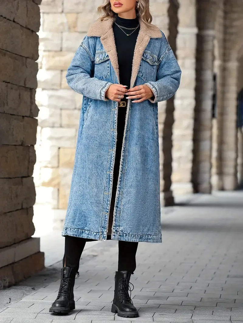 Manteau long stylé avec patte de boutonnage