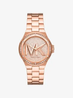 Montre Lennox ton or rose à pierres pavées et logo