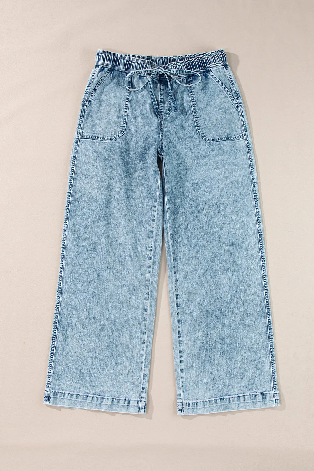 Myosotis Pantalon en denim droit ample avec cordon de serrage à lavage minéral