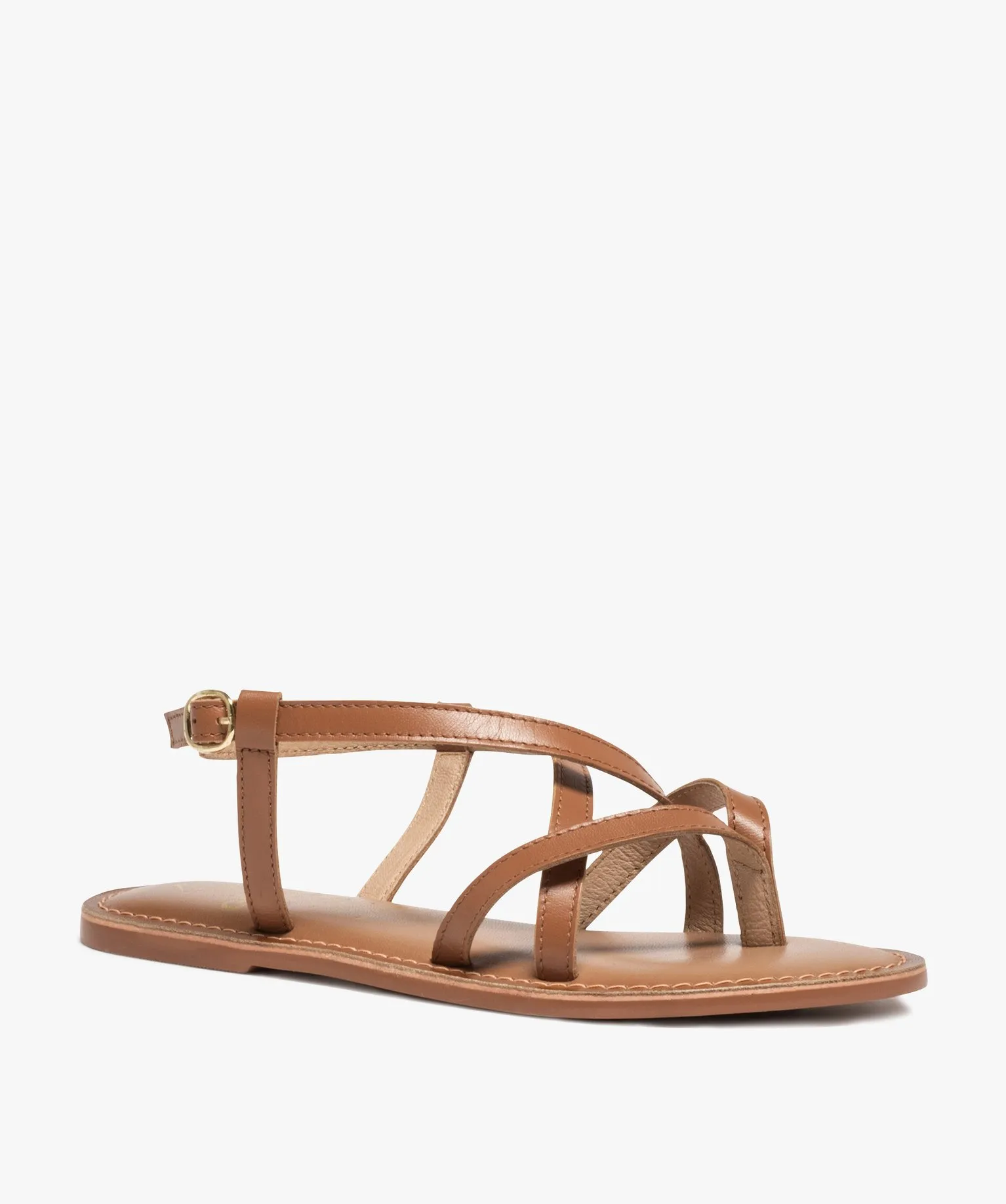 Nu-pieds femme en cuir fines brides spéciales pied large marron