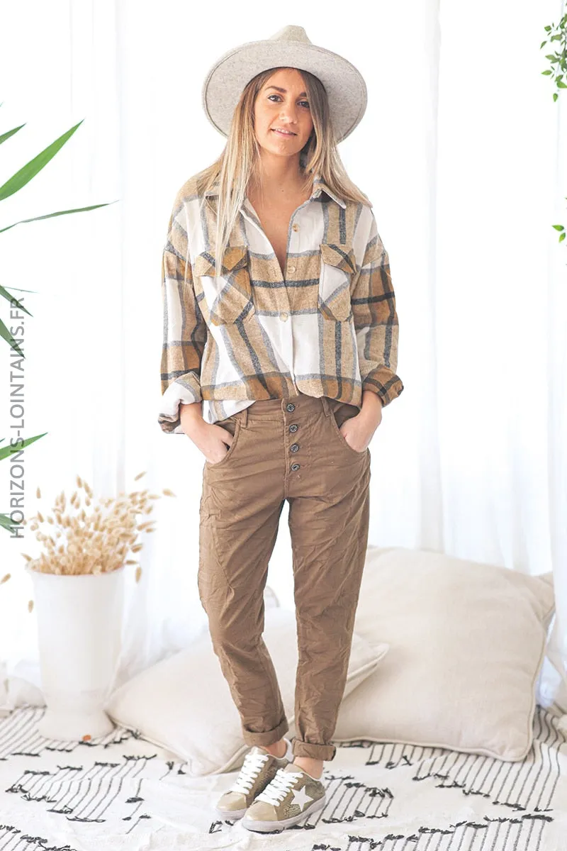 Pantalon bi matière camel