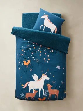 Parure housse de couette + taie d'oreiller enfant FORET ENCHANTEE bleu - Vertbaudet