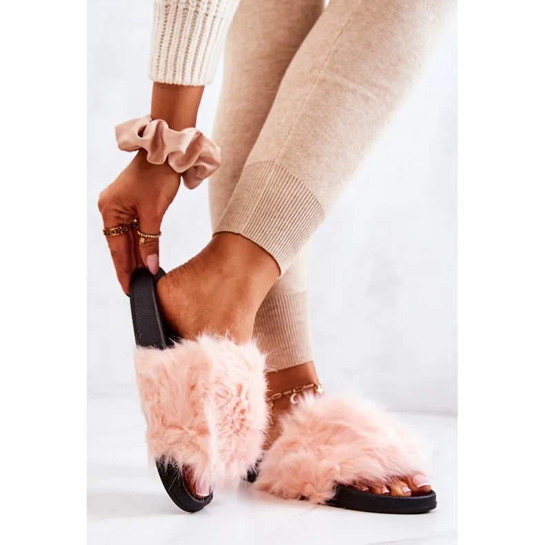 PM1 Chaussons Avec Fourrure, Caoutchouc, Rose Clair Pollie
