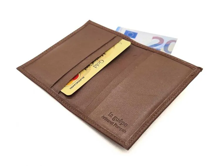 Porte-cartes compact "Luxe" tout cuir marron - PM-038-01