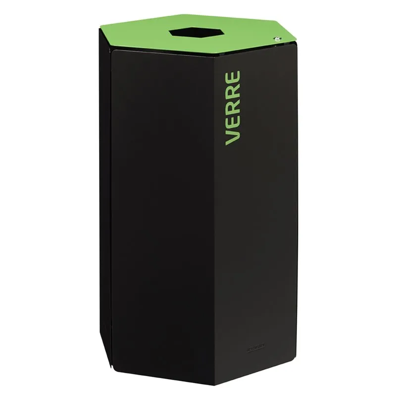 Poubelle de tri selectif 50l avec serrure - hexatri - tri du verre - gris et vert