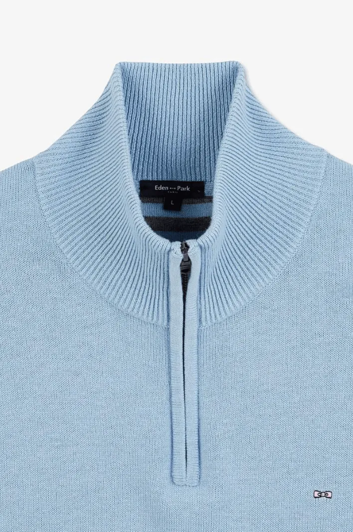 Pull demi zip Eden Park bleu clair en laine
