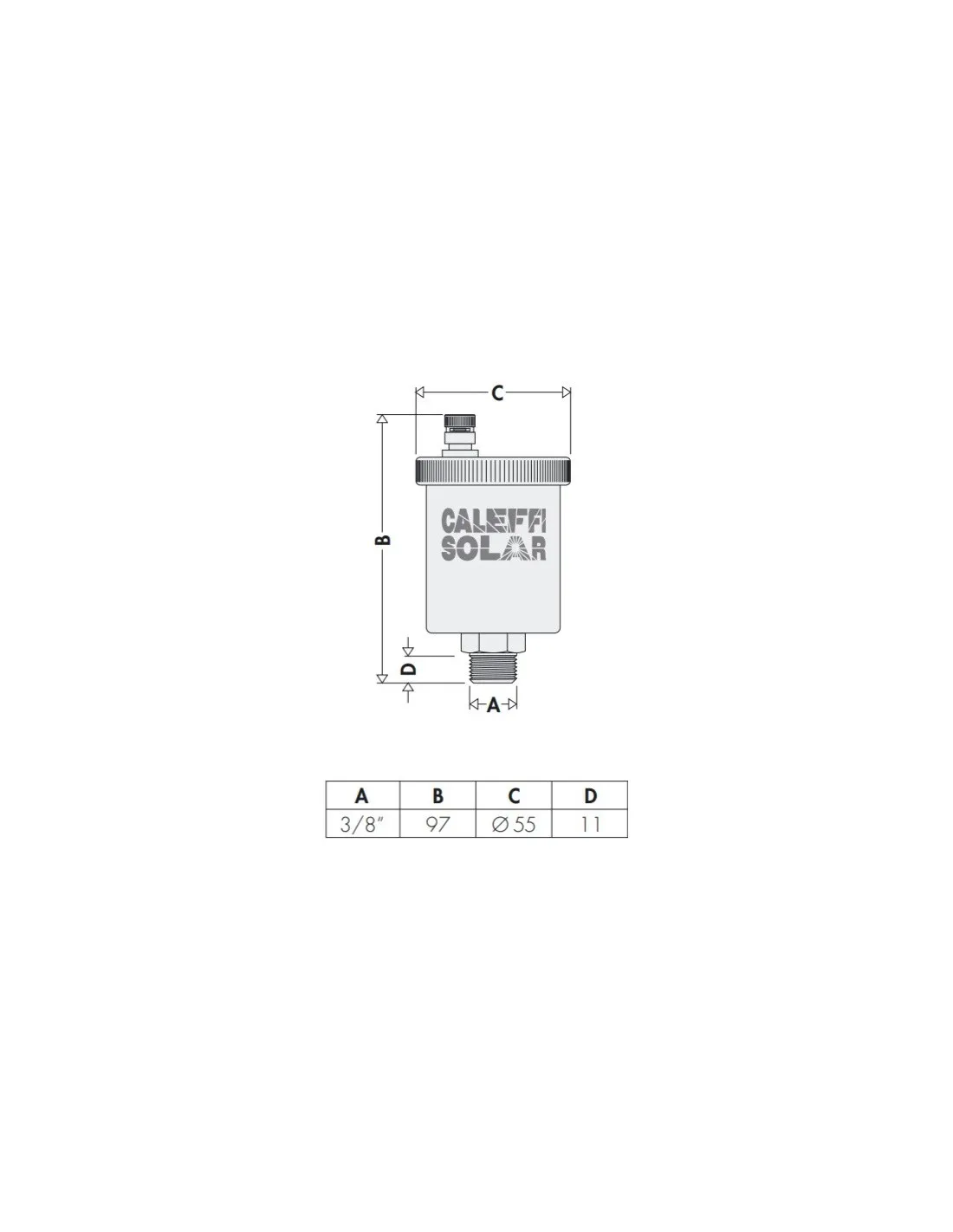 Purgeur automatique M 3/8" spécial solaire 250031 - CALEFFI Solar