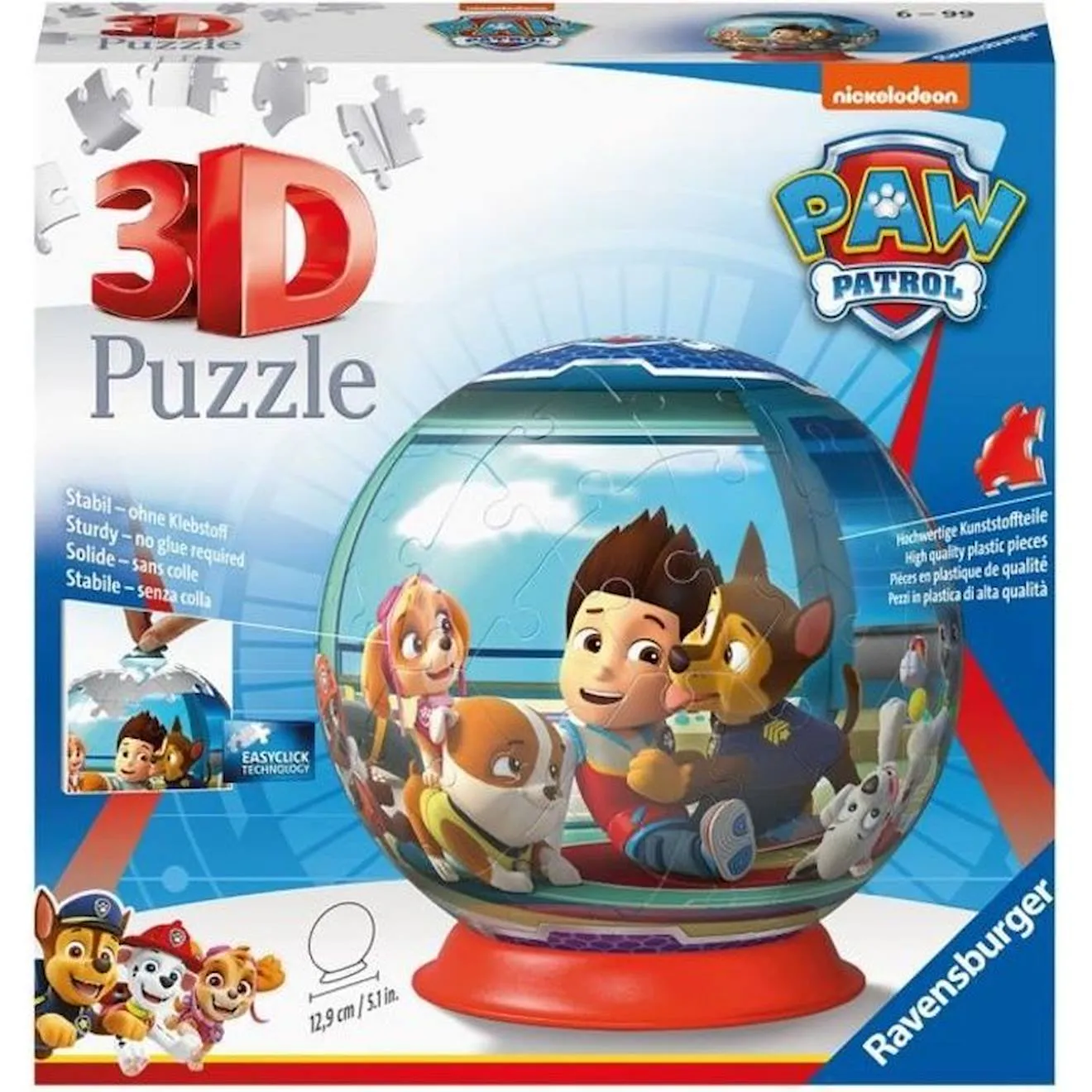 Puzzle 3D Ball Pat'Patrouille - Ravensburger - 72 pièces numérotées - Diamètre 13 cm bleu - Ravensburger