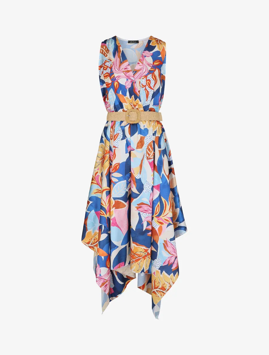 Robe asymétrique à imprimé tropical - Marine