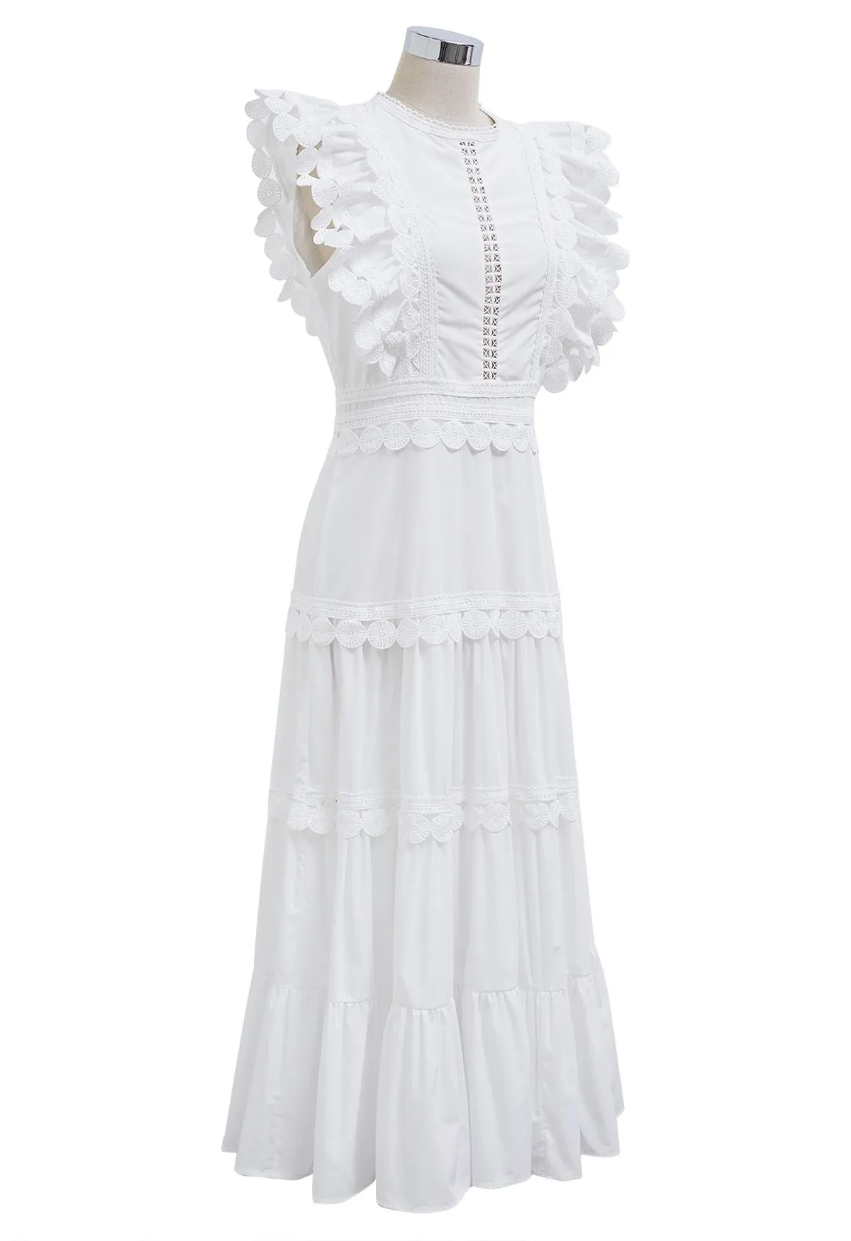 Robe midi sans manches à bordure en crochet en blanc