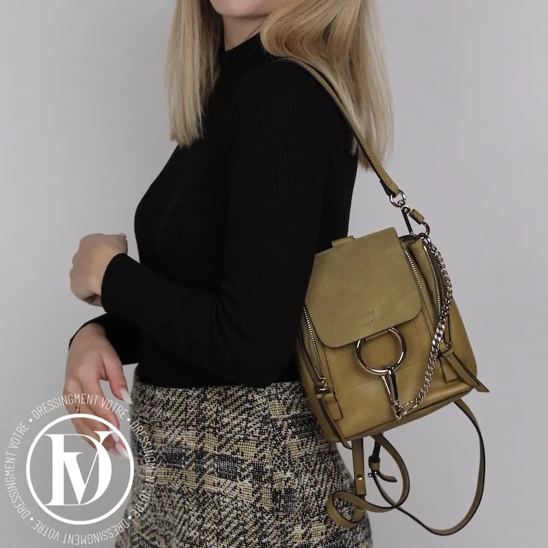 Sac à dos Faye mini en cuir et veau velours kaki – Chloé