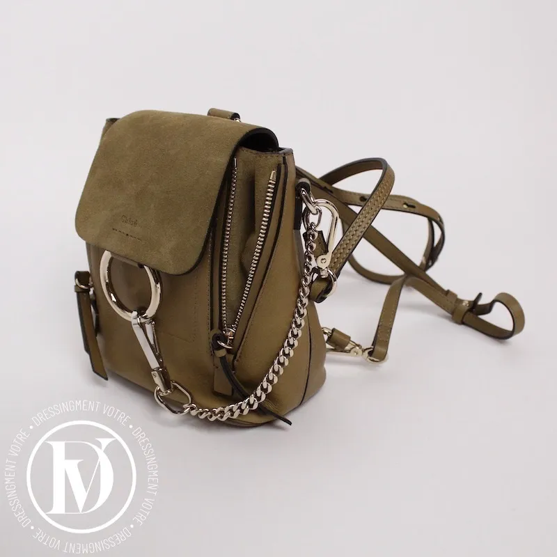 Sac à dos Faye mini en cuir et veau velours kaki – Chloé