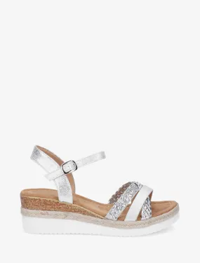 Sandales compensées croisées à paillettes