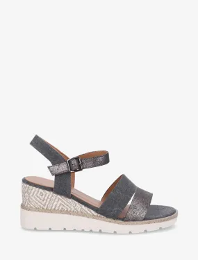 Sandales compensées en simili et tissu