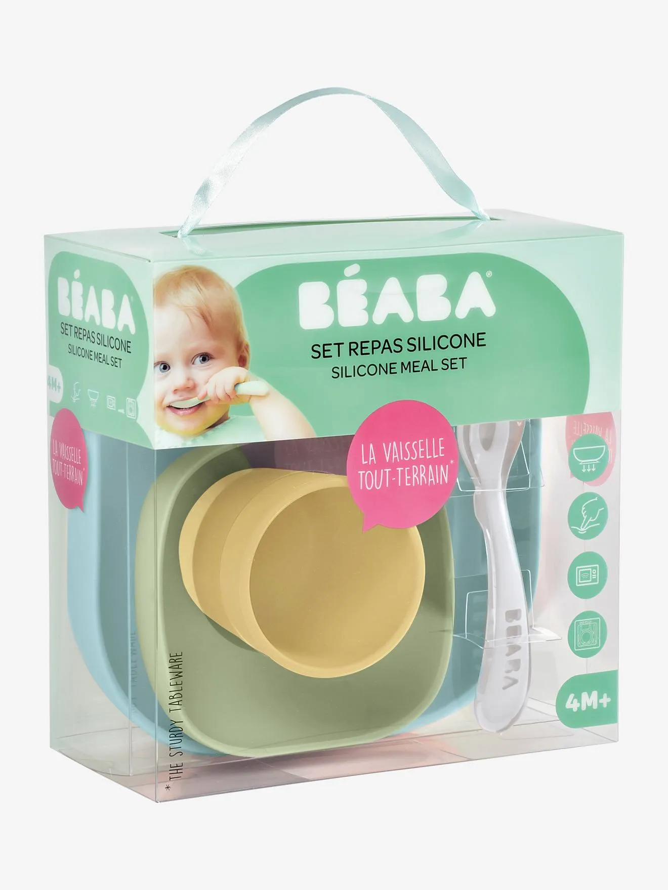 Set vaisselle 4 pièces silicone BEABA jaune - Béaba