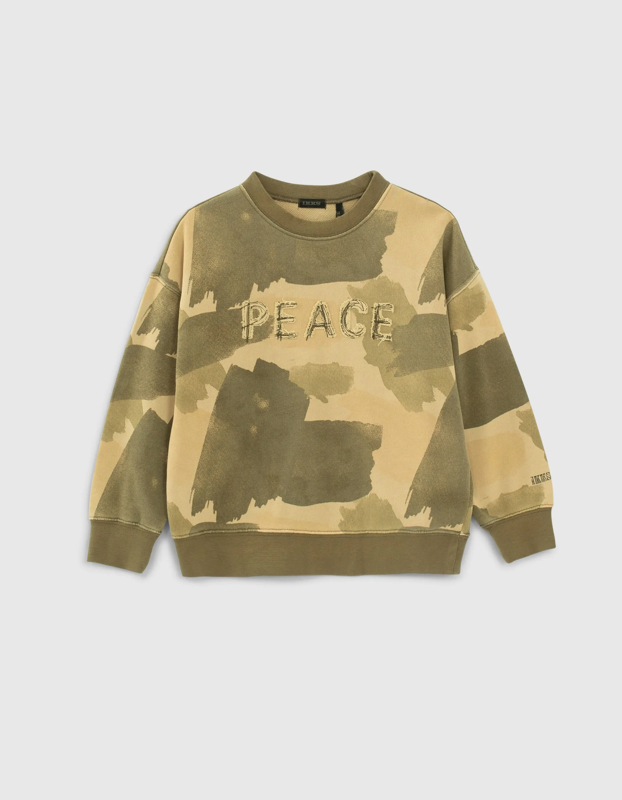 Sweat beige molleton coton bio camouflage garçon