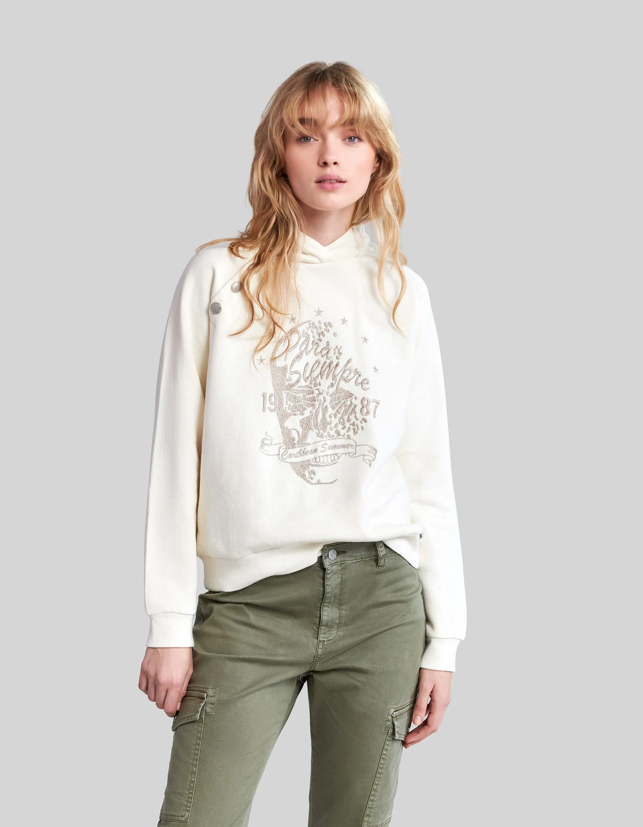 Sweat calcaire broderie tête de mort Femme