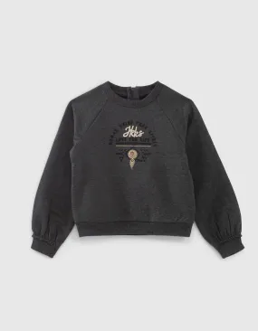 Sweat gris chiné avec broderies fille 