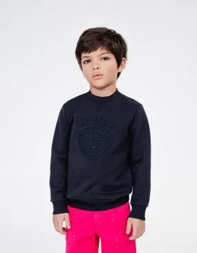 Sweat marine coton bio maxi broderie blason garçon