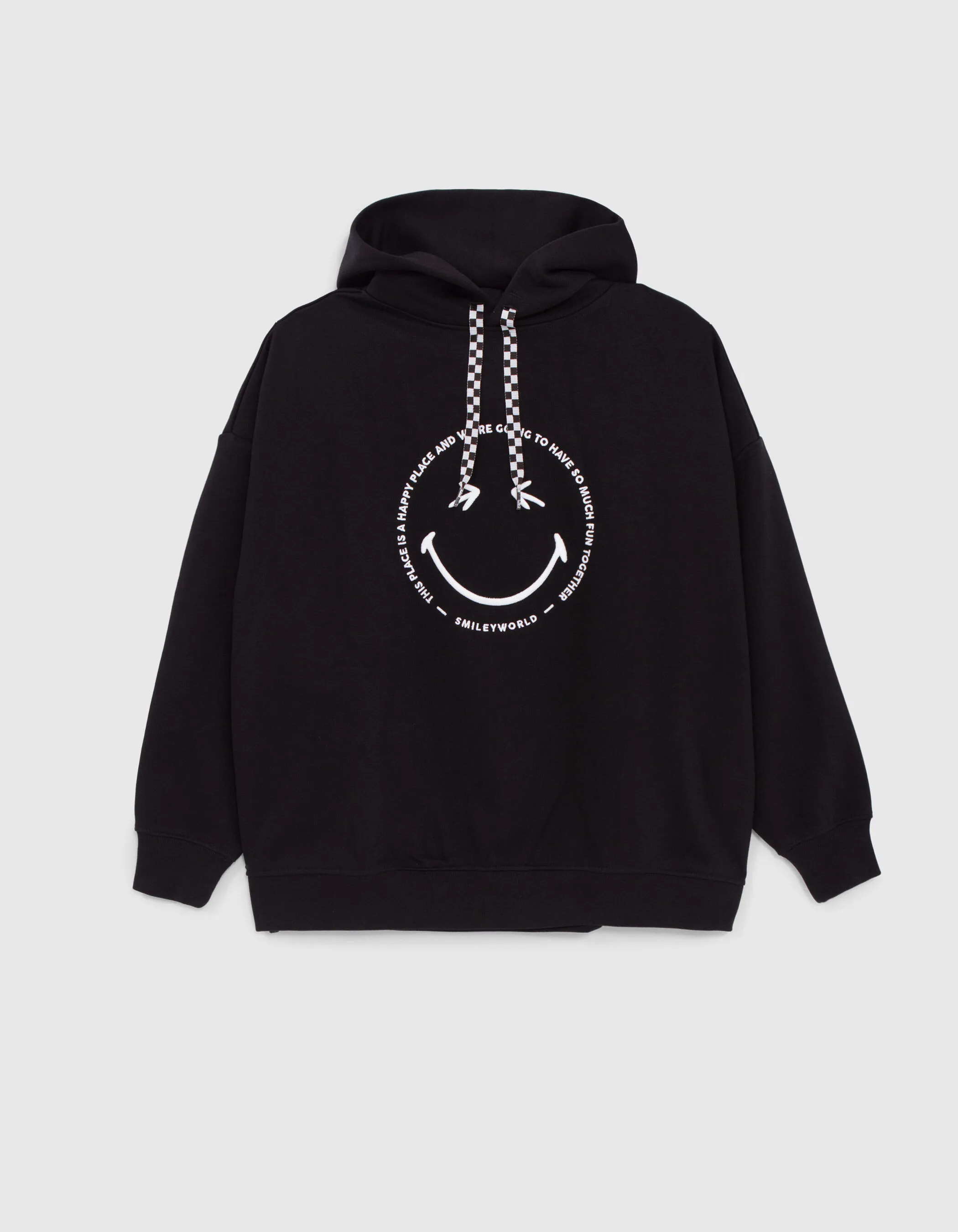 Sweat noir visuel brodé blanc SMILEYWORLD fille