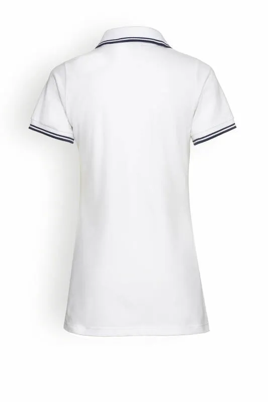 T-shirt long Femme en Piqué - Col polo blanc/bleu navy