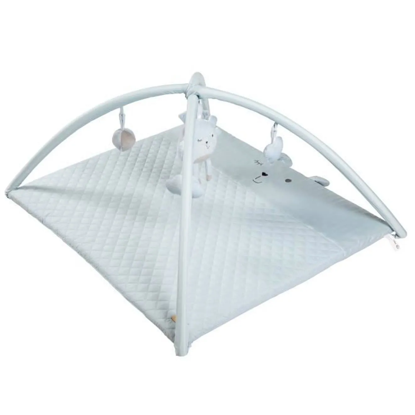 Tapis d'éveil sensoriel ROBA Style avec arches à 5 jouets - Bleu clair / Tête d'Ourson bleu - Roba