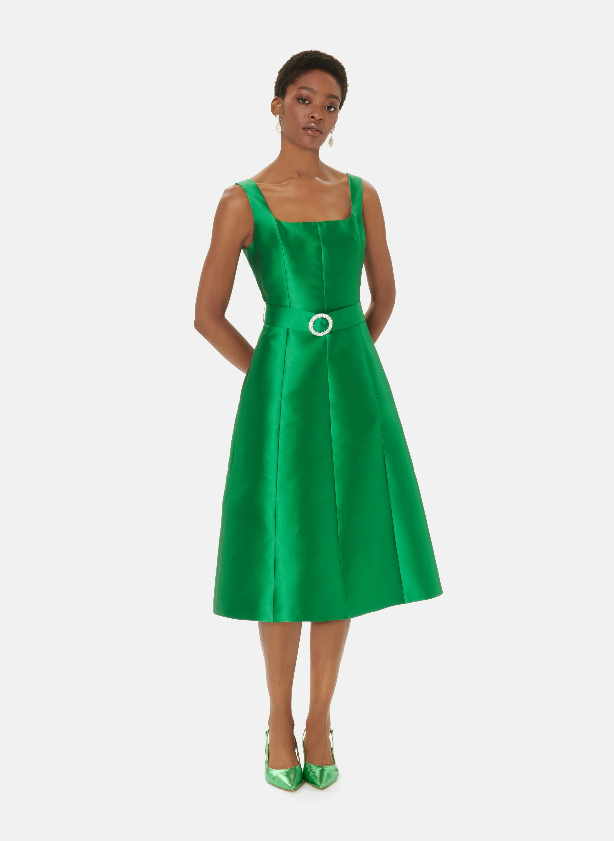 TARA JARMON  Robe large  longue longues carré - regina - Vert