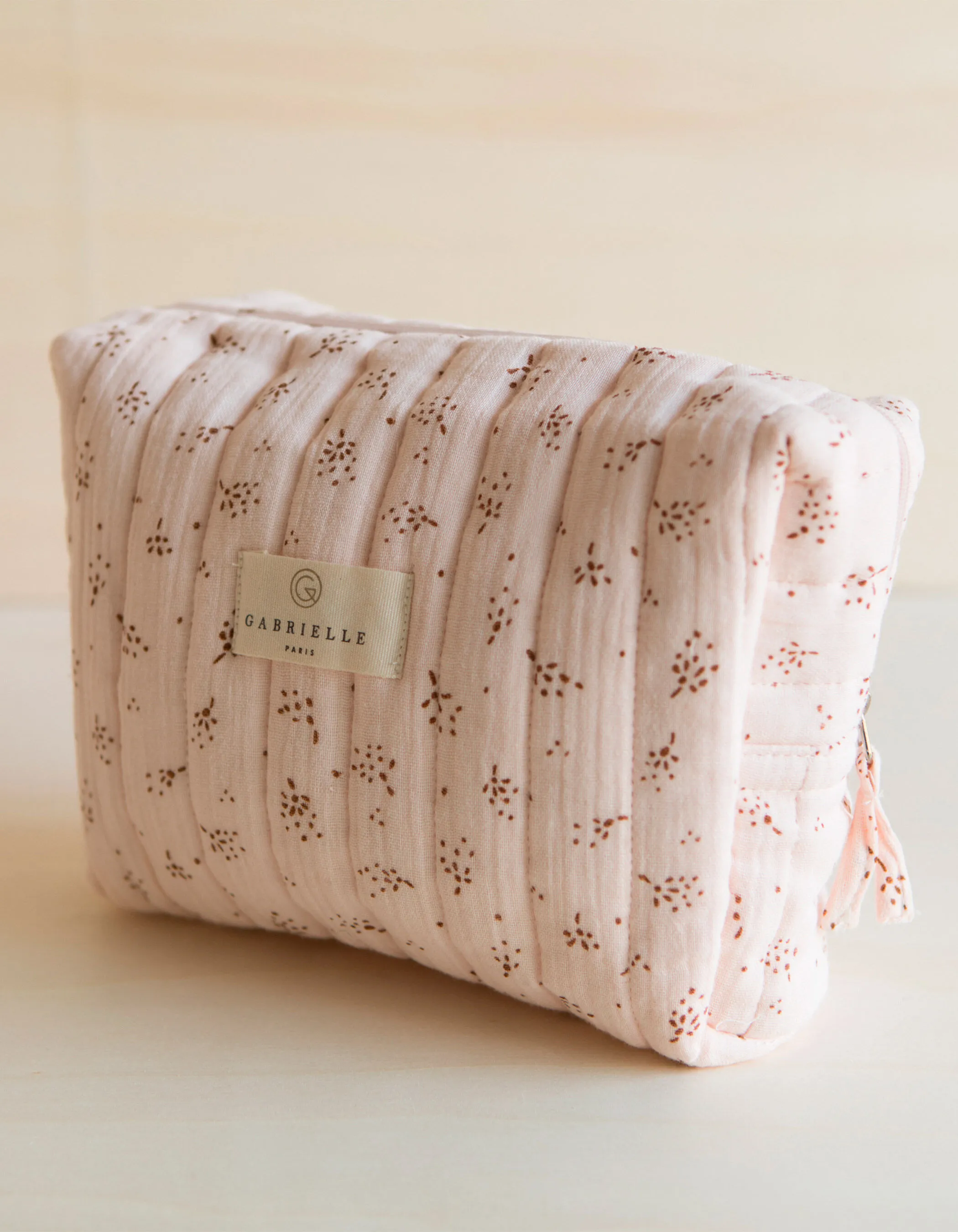 Trousse de toilette rose gaze coton bio GABRIELLE PARIS