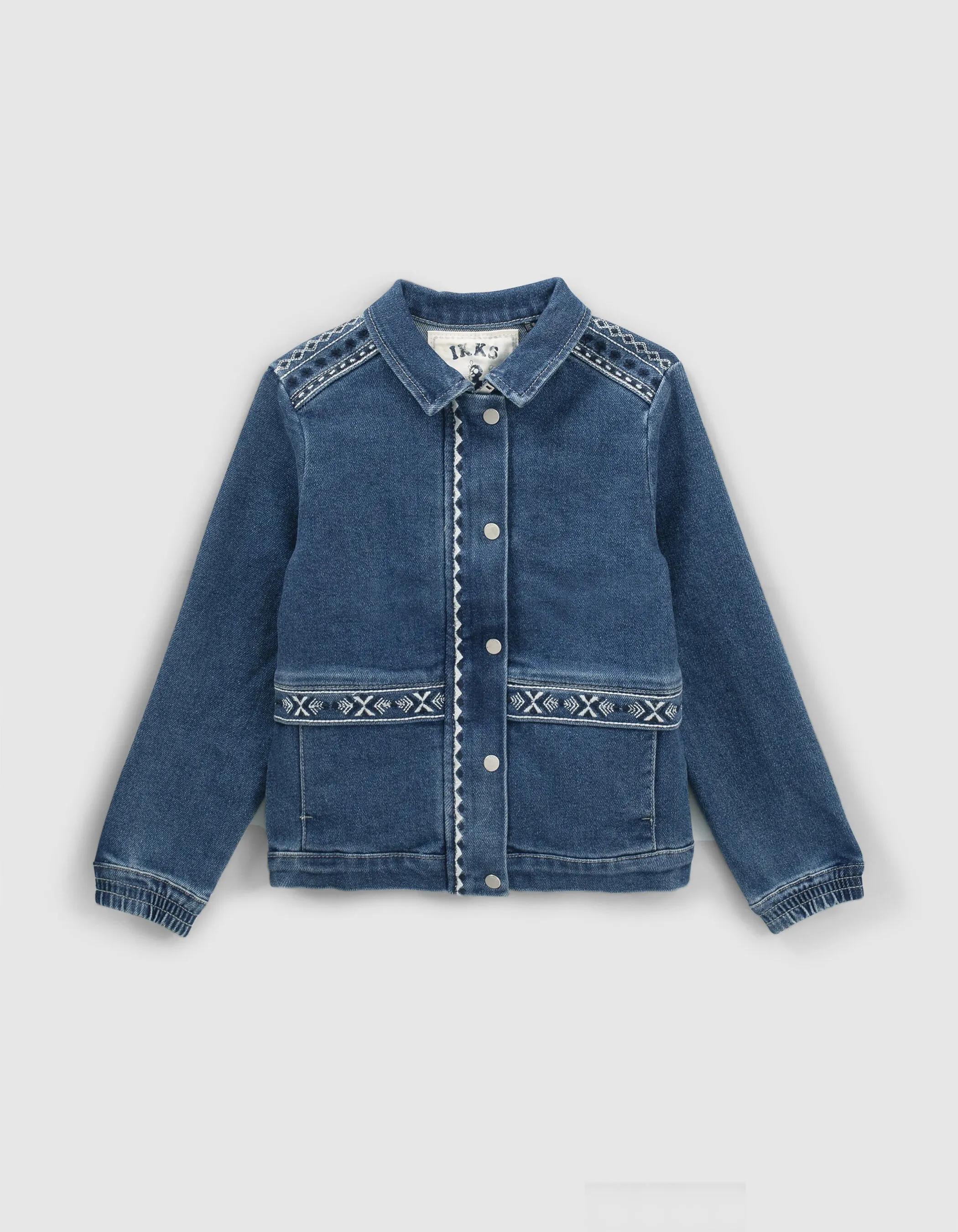 Veste en jean bleue avec broderies fille