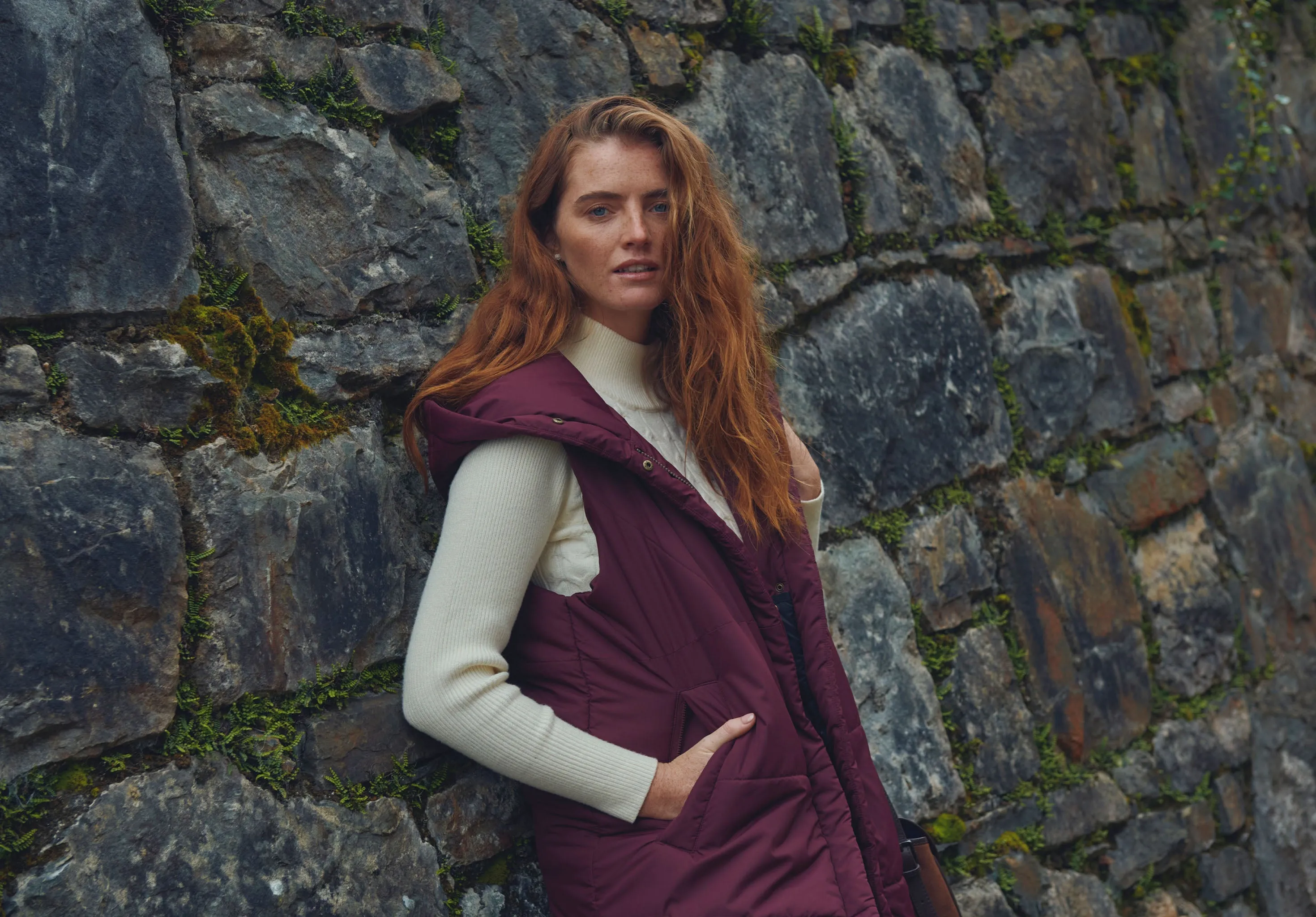 Veste longue matelassée sans manche Ryan Femme - Ox Blood